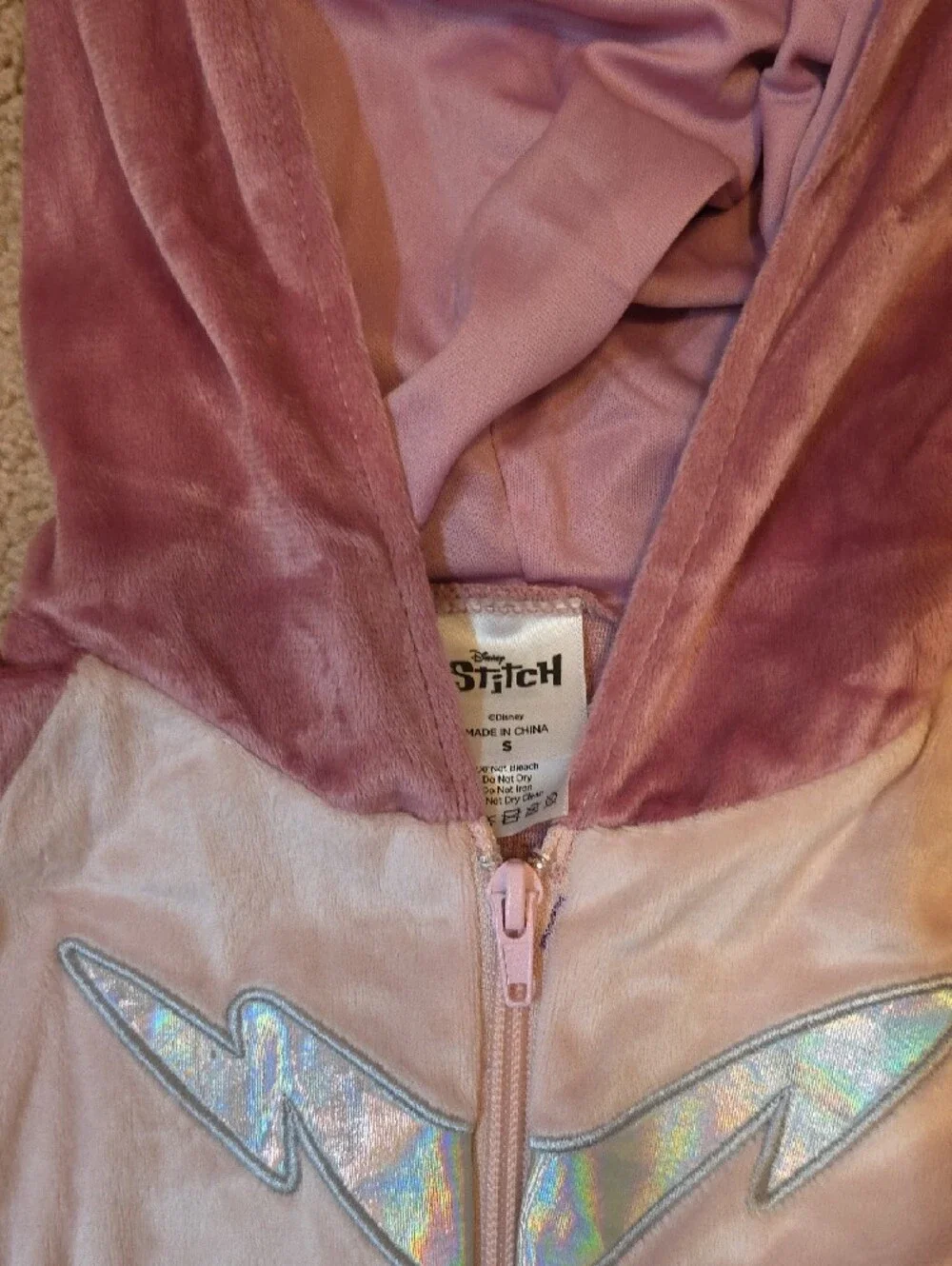Disney Pink Plush Hooded Onesie with Iridescent Accent